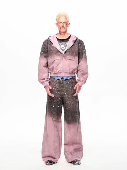 Rhinestone Fake Fur Lining Hoodie & Sweat Pants Setup WN22149