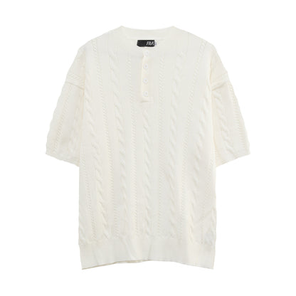 Cable Knit Henley Short Sleeve Polo Shirt WN24895