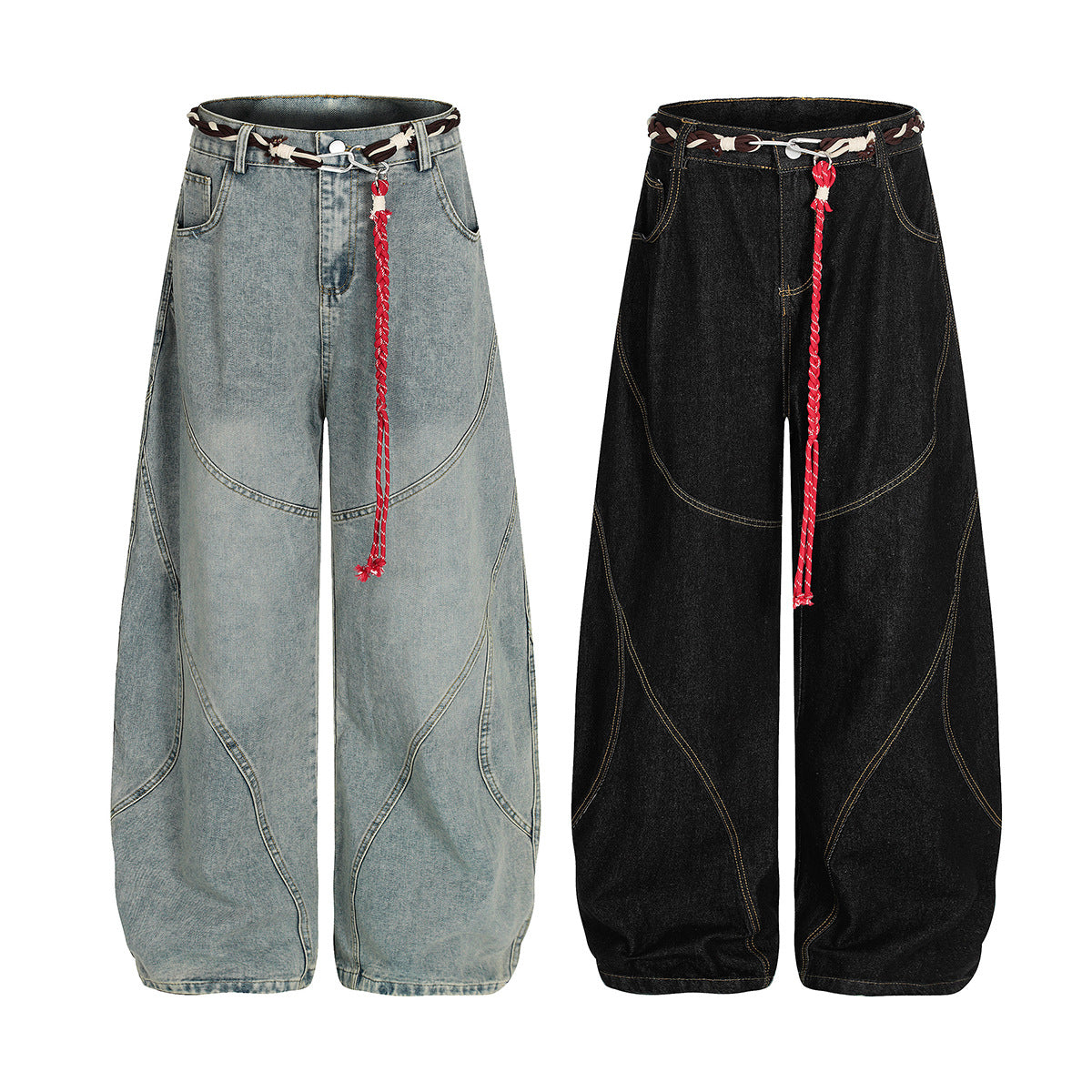 Belt Curved Wide Leg Denim Jeans WN25756
