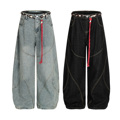 Belt Curved Wide Leg Denim Jeans WN25756