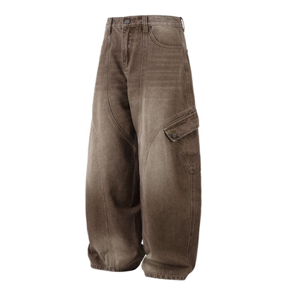Washed Cargo Pocket Wide Leg Denim Jeans WN23596