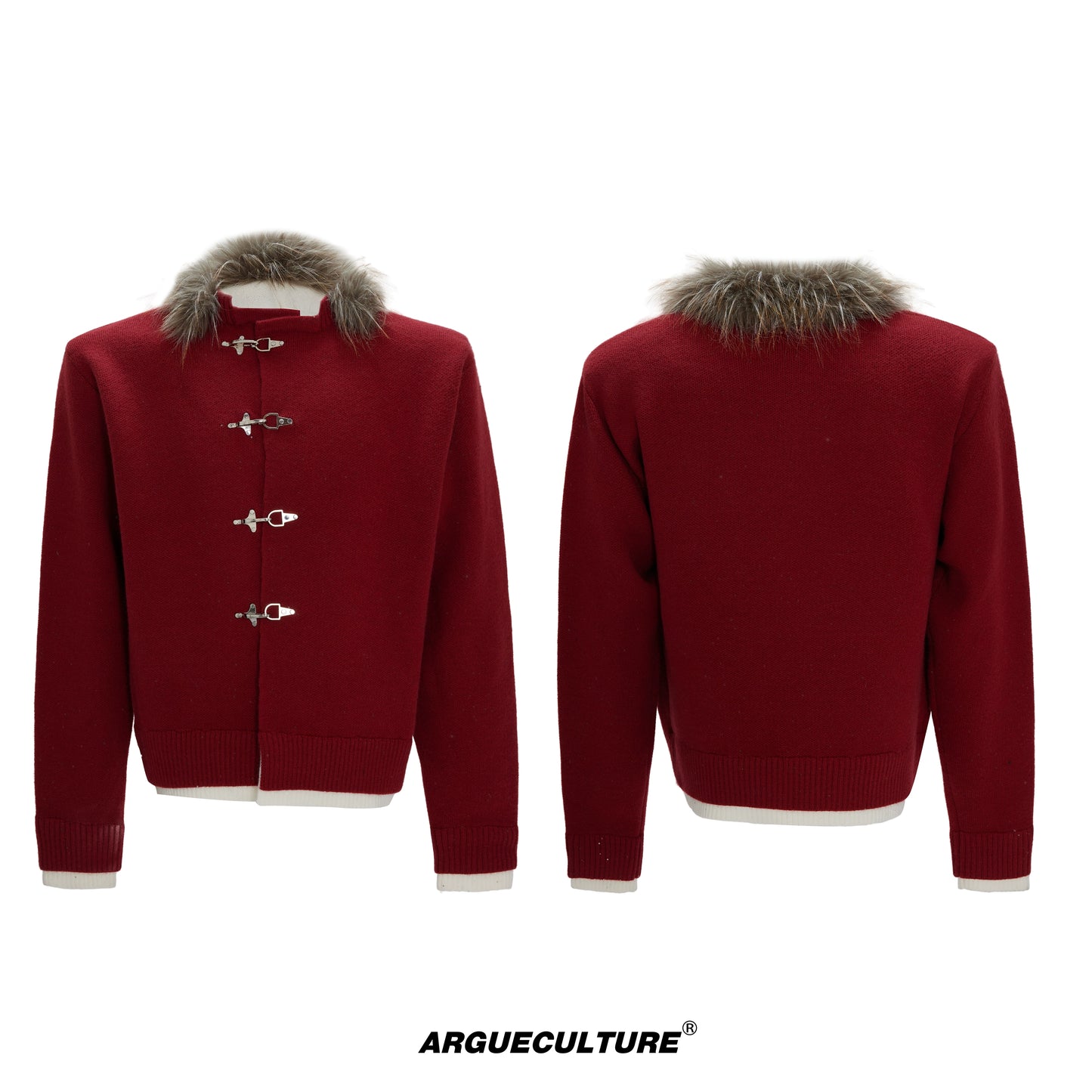 Sequin Fake Fur Collar Metal Buckle Knit Cardigan WN22592