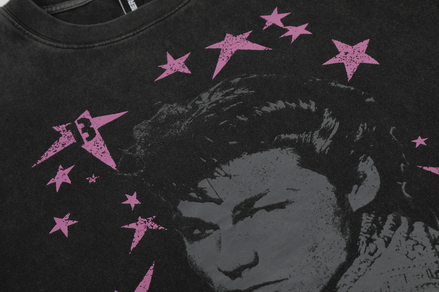 Washed Star Portrait Print Short Sleeve T-Shirt WN25535
