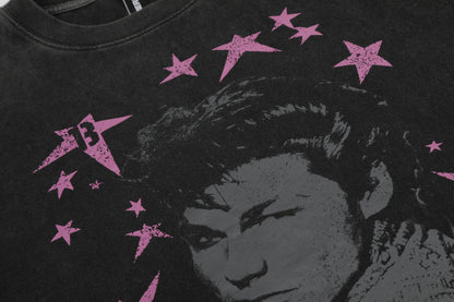 Washed Star Portrait Print Short Sleeve T-Shirt WN25535