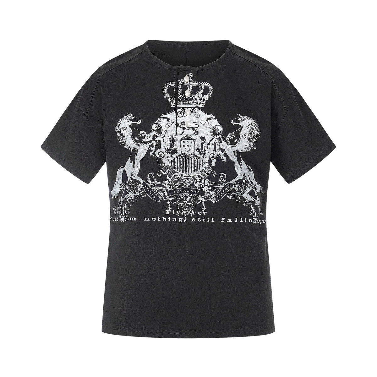 Crest Print Washed Cropped Short Sleeve T-Shirt WN27444