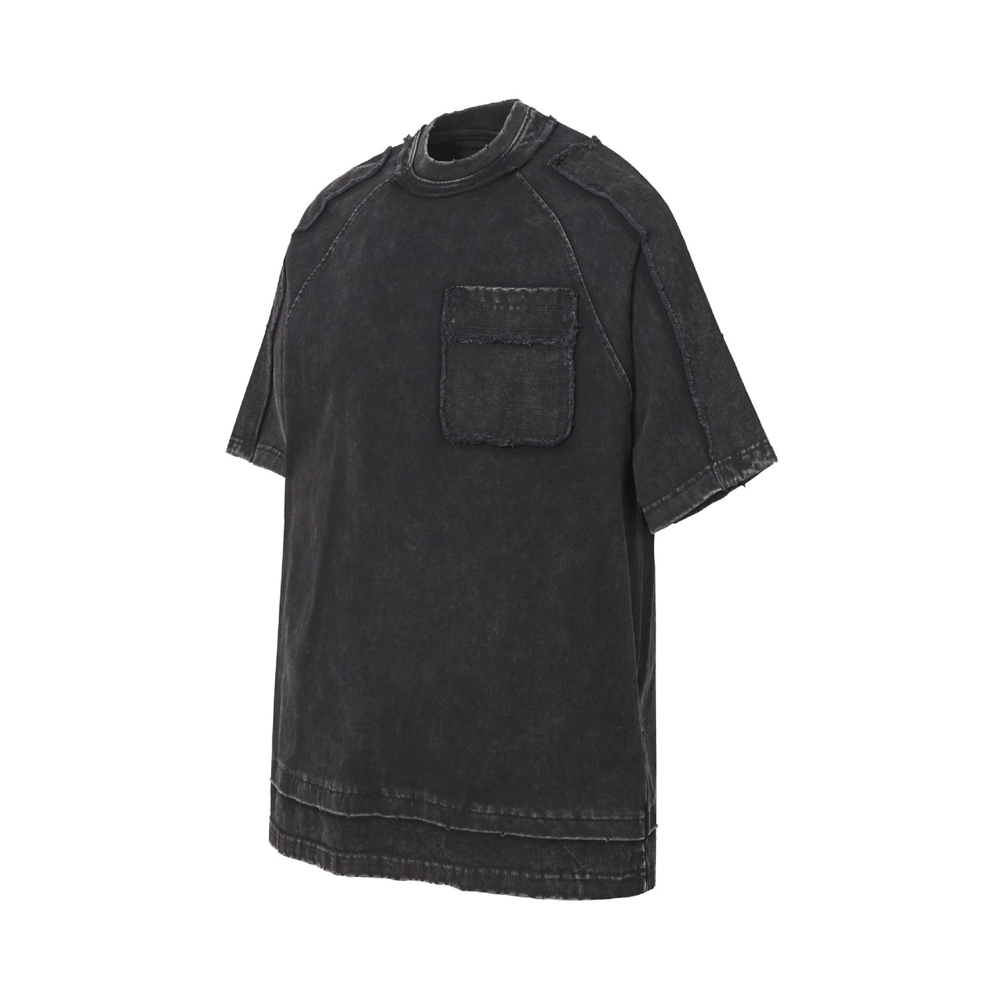 Washed Mock Neck Pocket Short Sleeve T-Shirt WN25407