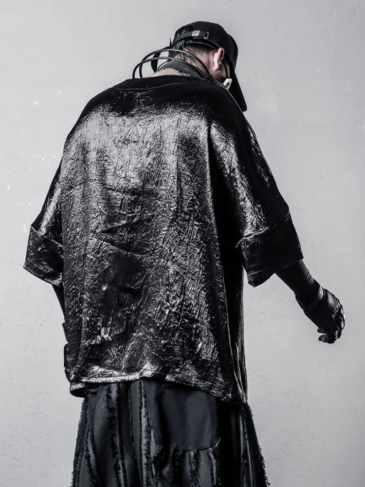 Texture Draped Batwing Short Sleeve T-Shirt WN22494