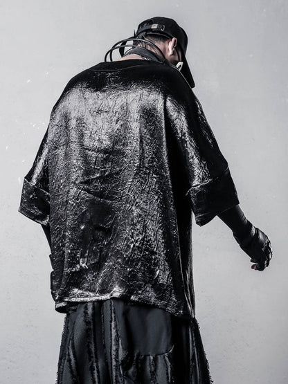 Texture Draped Batwing Short Sleeve T-Shirt WN22494