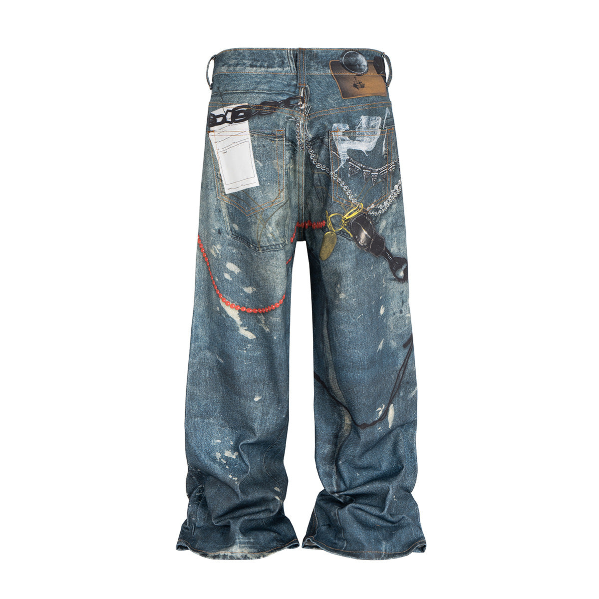 3D Print Washed WASHED WADE-LEG DENIM JEANS WN11346