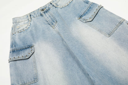 Rhinestone Studded High-Waist Wide Leg Denim Jeans WN27911