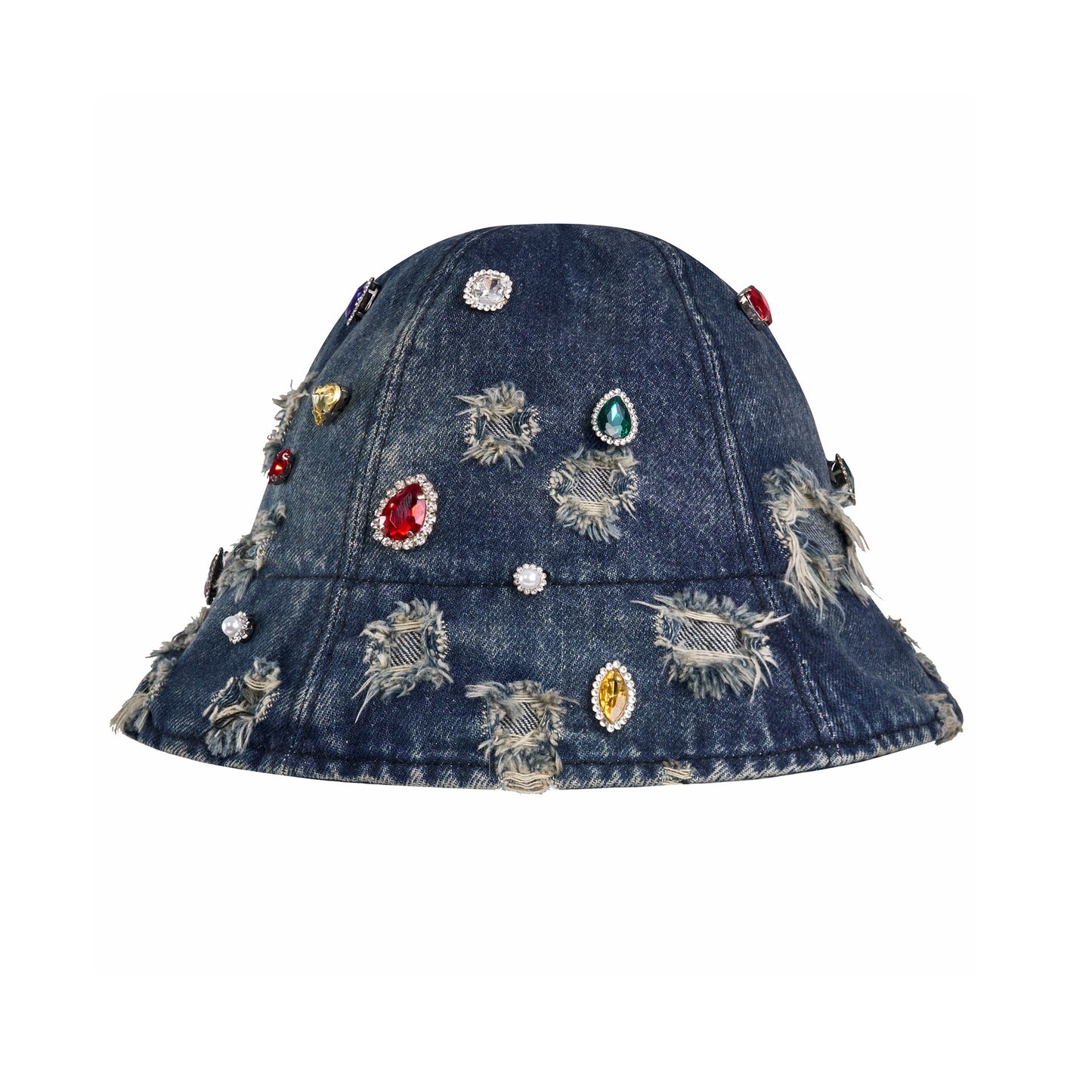 Rhinestone Washed Damage Denim Hat WN21776