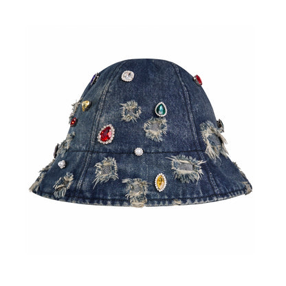Rhinestone Washed Damage Denim Hat WN21776