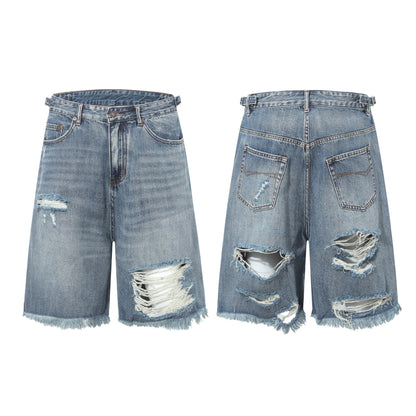 Washed Damage Denim Half Jeans WN26149
