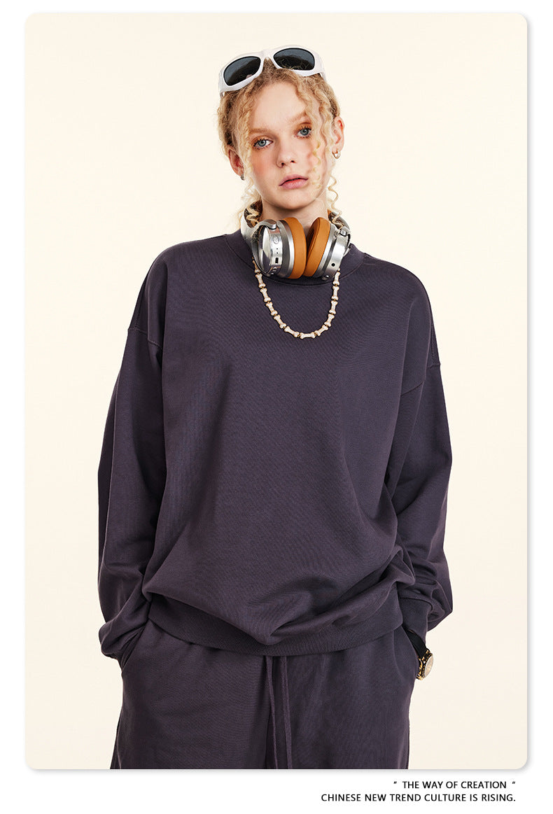 Oversize Heavyweight Basic Round Neck Sweatshirt WN9929