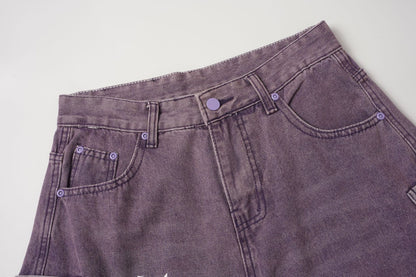 Washed Panel Wide Leg Letter Denim Jeans WN27951