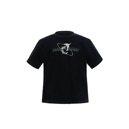 3D Metal Print Round Neck Short Sleeve T-Shirt WN5603