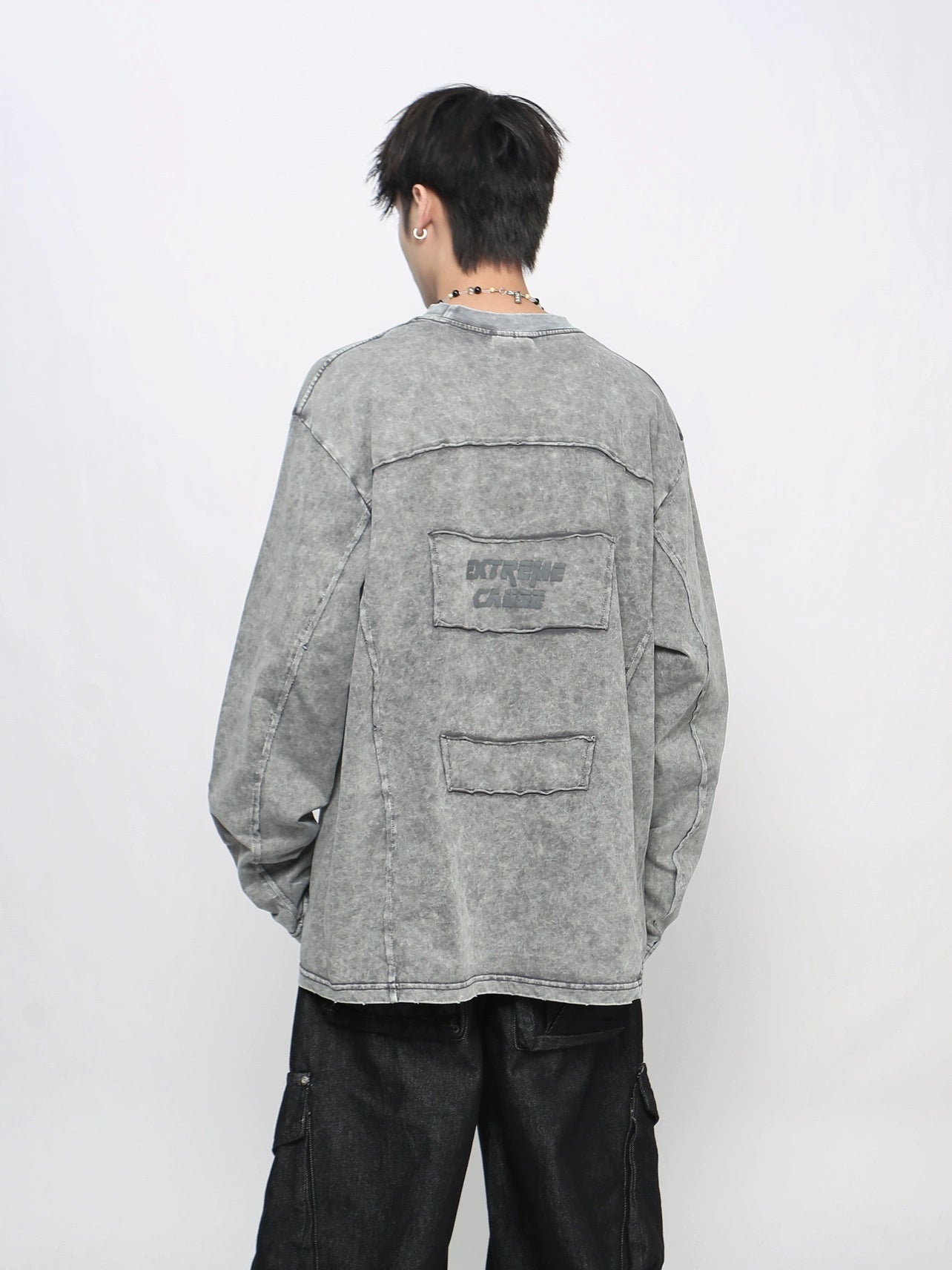 Deconstruction Applique Washed Long Sleeve T-Shirt WN21035