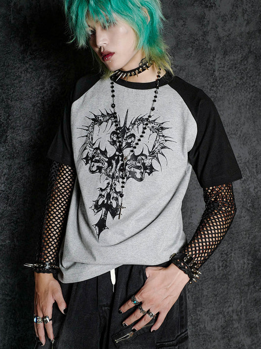 Graphic Print Raglan Short Sleeve T-Shirt WN15905