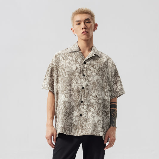 Floral Print Turn-Down Collar Short Sleeve Shirt & Long Sleeve Shirt WN17562