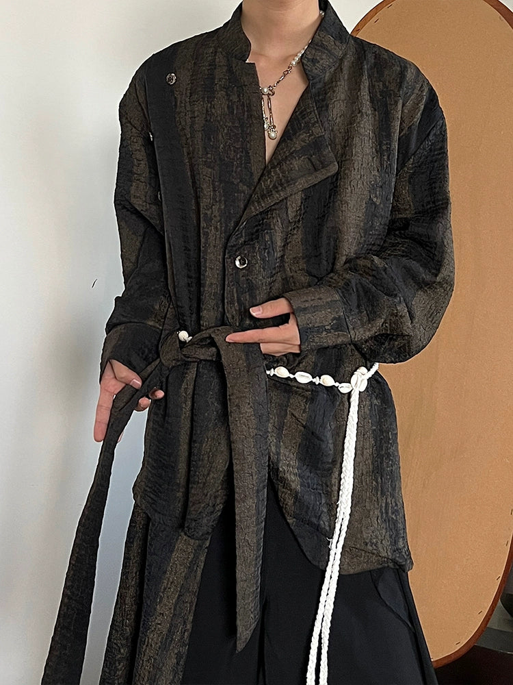 Tie-Dye Pleats Ribbon Long Sleeve Shirt WN19981