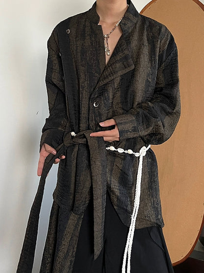 Tie-Dye Pleats Ribbon Long Sleeve Shirt WN19981