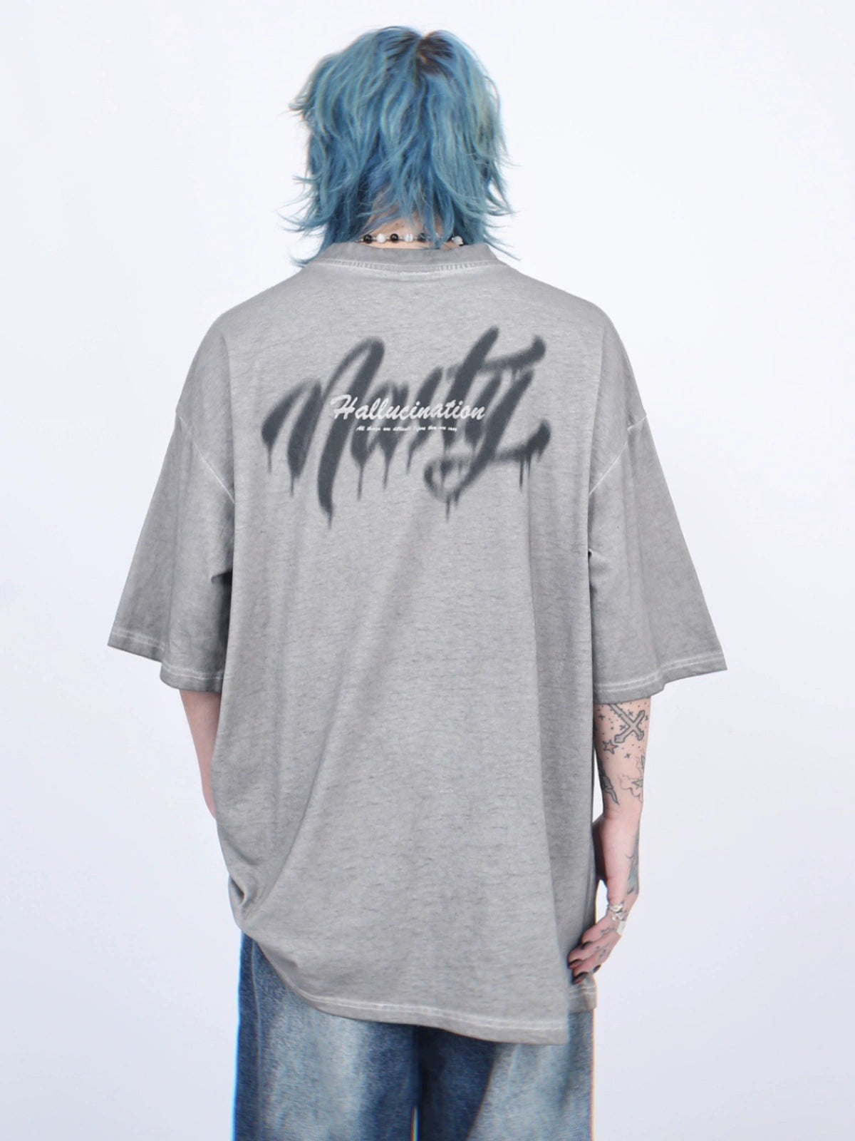 Letter Graffiti Design Oversize Short Sleeve T-Shirt WN5223