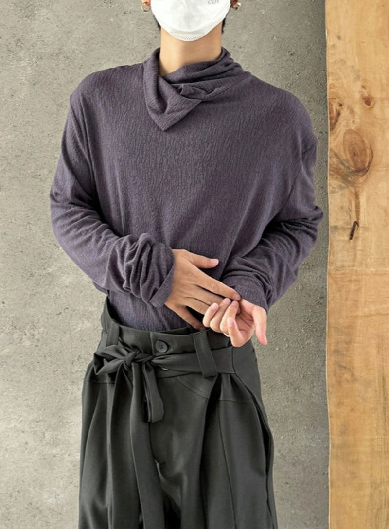 High-Neck Texture Pullover Knit Sweater WN19998