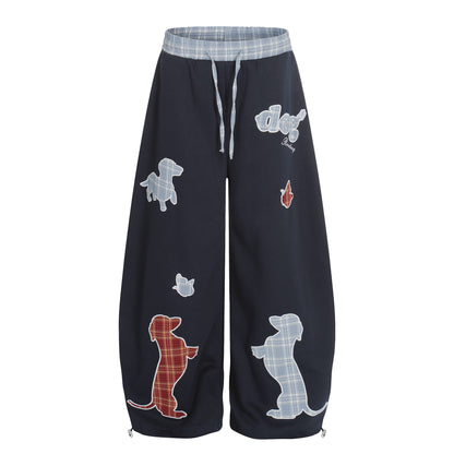 Dog Embroidery Wide Leg Sweatpants WN25812