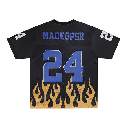 Racing Flame Print V-Neck Short Sleeve T-Shirt WN25605