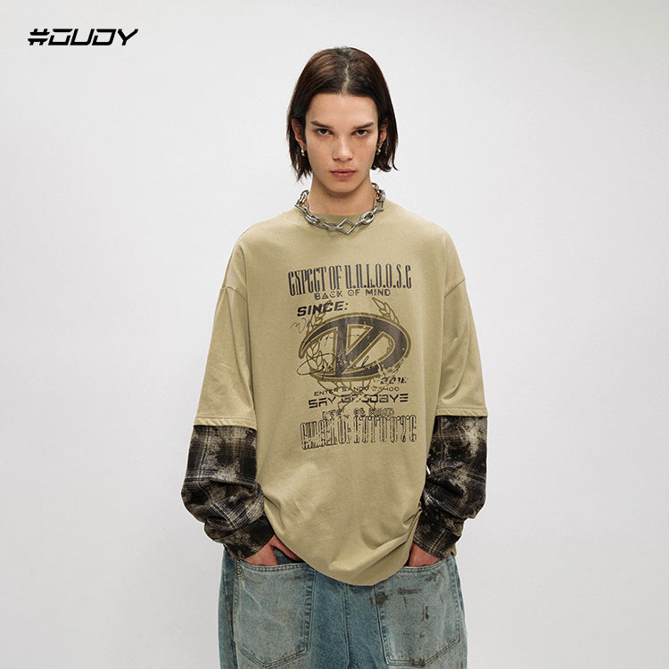 Fake Layered Camouflage Patchwork Oversize T-Shirt WN12521