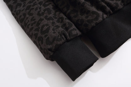 Leopard Print Fake Fur Trim Hooded Oversize Puffer Jacket WN27919