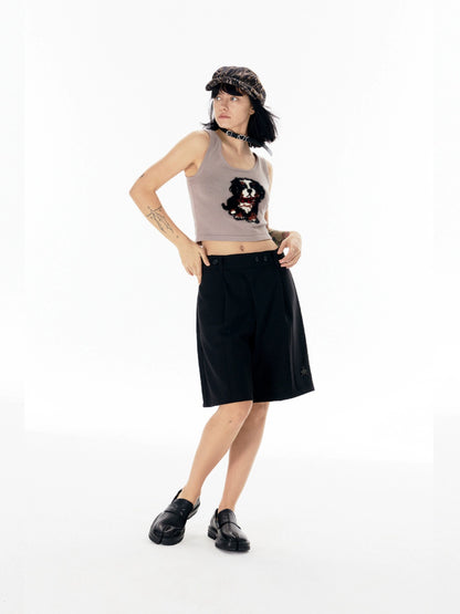 Adjustable Waist Pleated Design Short Pants WN18849