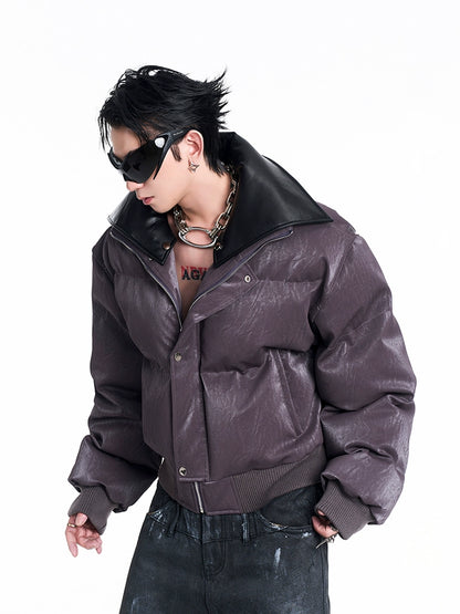 Dual Collar Glossy Thickened Short Puffer Jacket WN10221