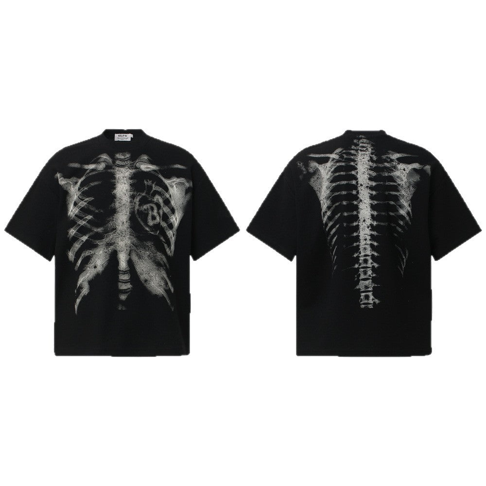 Heavyweight Waffle Washed X-Ray Skeleton Print Short Sleeve T-Shirt WN26542