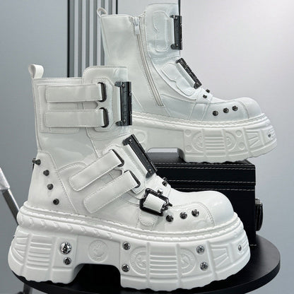 Patent Strap Buckle Studs Platform Short Boots WN24674