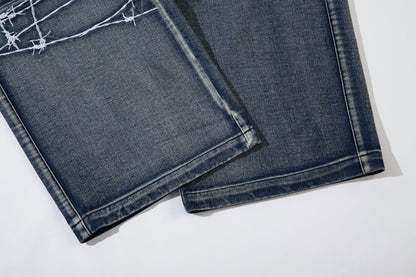 Cargo Pocket Embroidery Wide Leg Denim Jeans WN25718