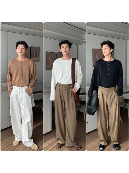 Wrinkle-Free Henry Neck Long Sleeve T-Shirt WN20476