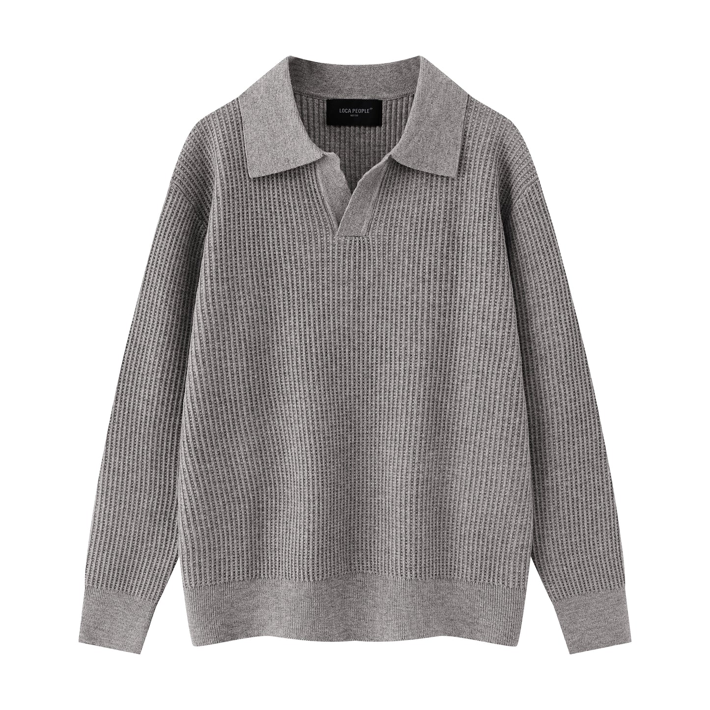 Waffle Texture Polo-Collar Knit Sweater WN21429