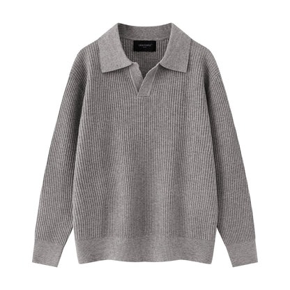 Waffle Texture Polo-Collar Knit Sweater WN21429