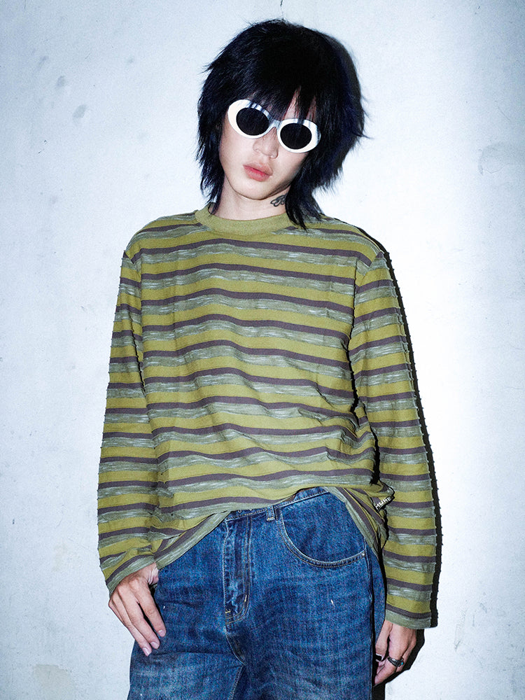 Oversize Stripe Long Sleeve T-Shirt & Short Sleeve T-shirt WN16063