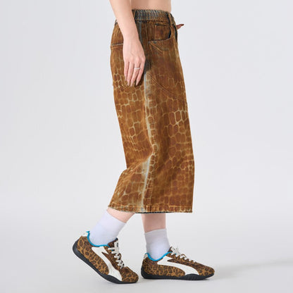 Reptile Print Wide Leg Denim Half Jeans WN28029