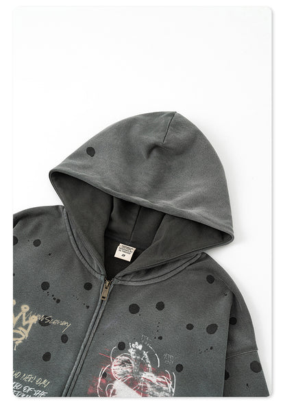 Graffiti Print Oversize Zipper Hoodie WN9936