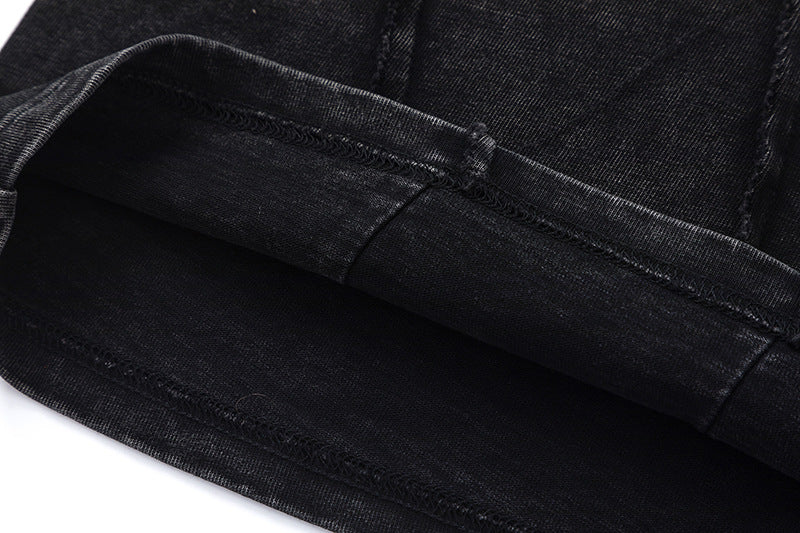 Heavyweight Washed Frayed Hem Patchwork Short Sleeve T-Shirt WN11362