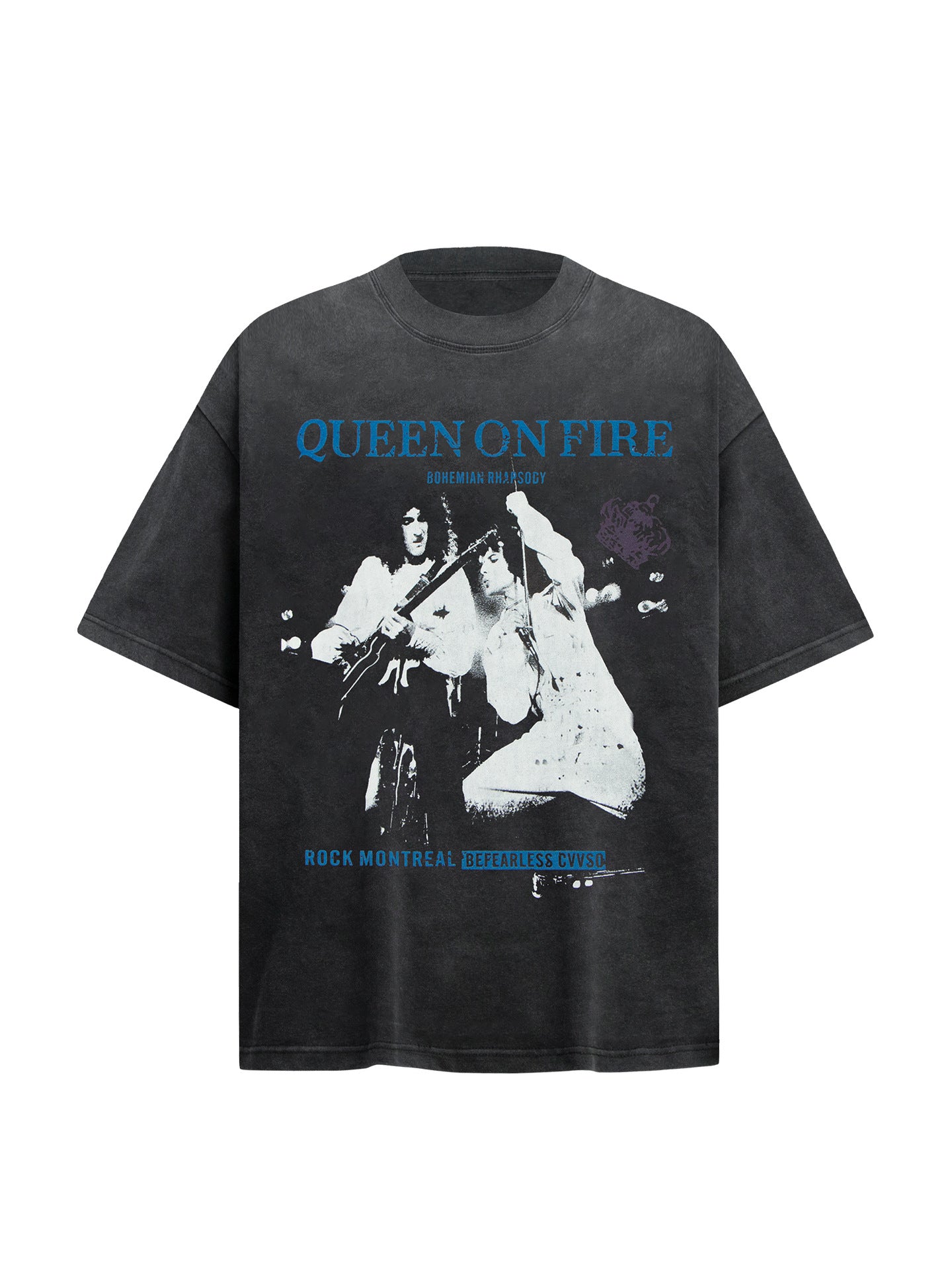 Washed Band Print Oversize Short Sleeve T-Shirt WN26403