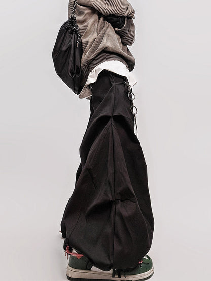 Pleats Curved Seam Wide Leg Pants WN24018