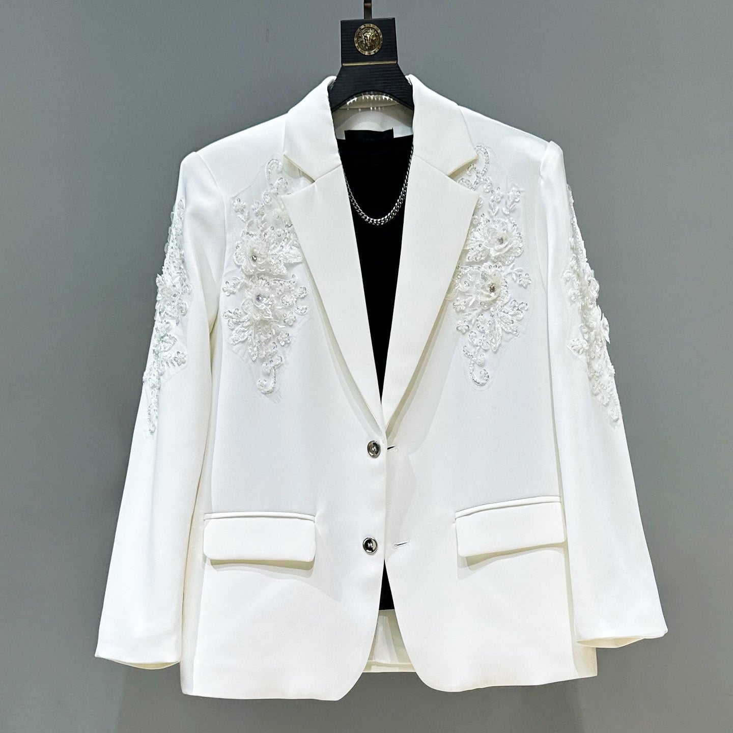 Sequin Embroidery Tailored Jacket & Flare Trousers Setup WN23863