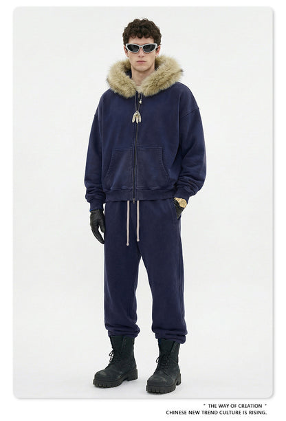 Fake Fur Collar Fleece Lining Zipper Hoodie WN23118