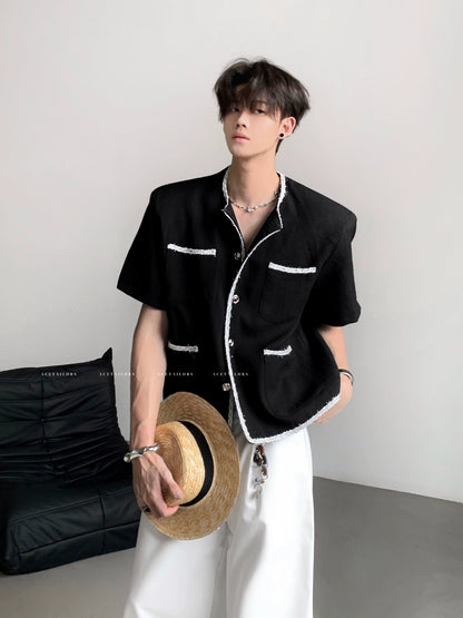 Tweed Design Shoulder-Pad Short Sleeve Jacket WN20081