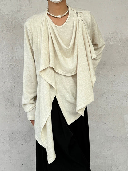 Draped Neck Asymmetrical Patchwork Knit Sweater WN19944