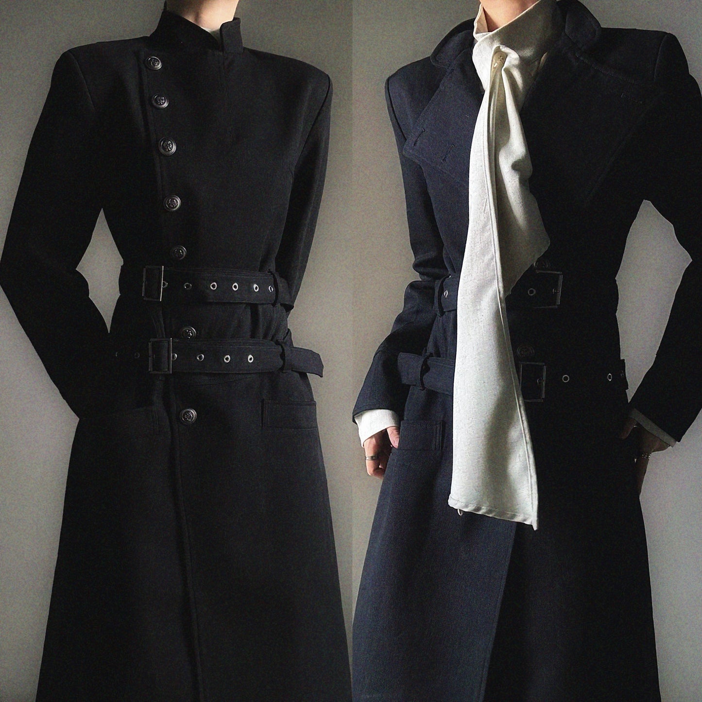 Structured Shoulder Two-Way Wear Standing-Collar Coat WN23123